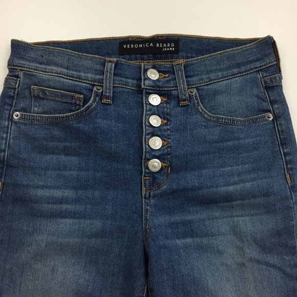 VERONICA BEARD Beacon Wash Carolyn Baby Boot High Rise Raw Asymmetric Hem Jeans - Picture 5 of 12